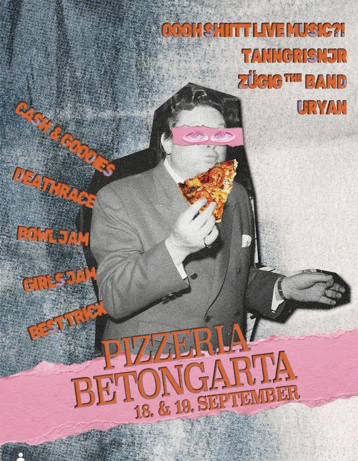 Flyer der Pizzeria Betongarta vom Rollbrettclub Chur mit den Daten 18. und 19. September